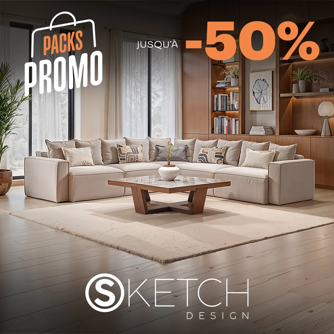 Pack Brooklyn MM Salon en L 326 x 326 cm Ariala ceramique Table basse 120 x 120 cm Square