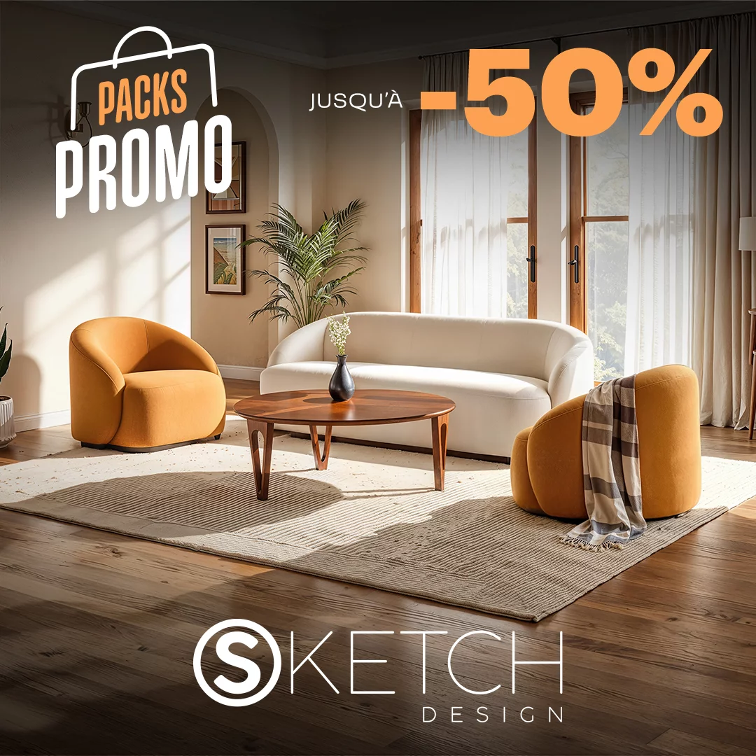 Pack Luna Canape 225 x 80 cm 2 Luna 2 Fauteuils 90 x 75 cm Lexi Table basse 120 cm Square