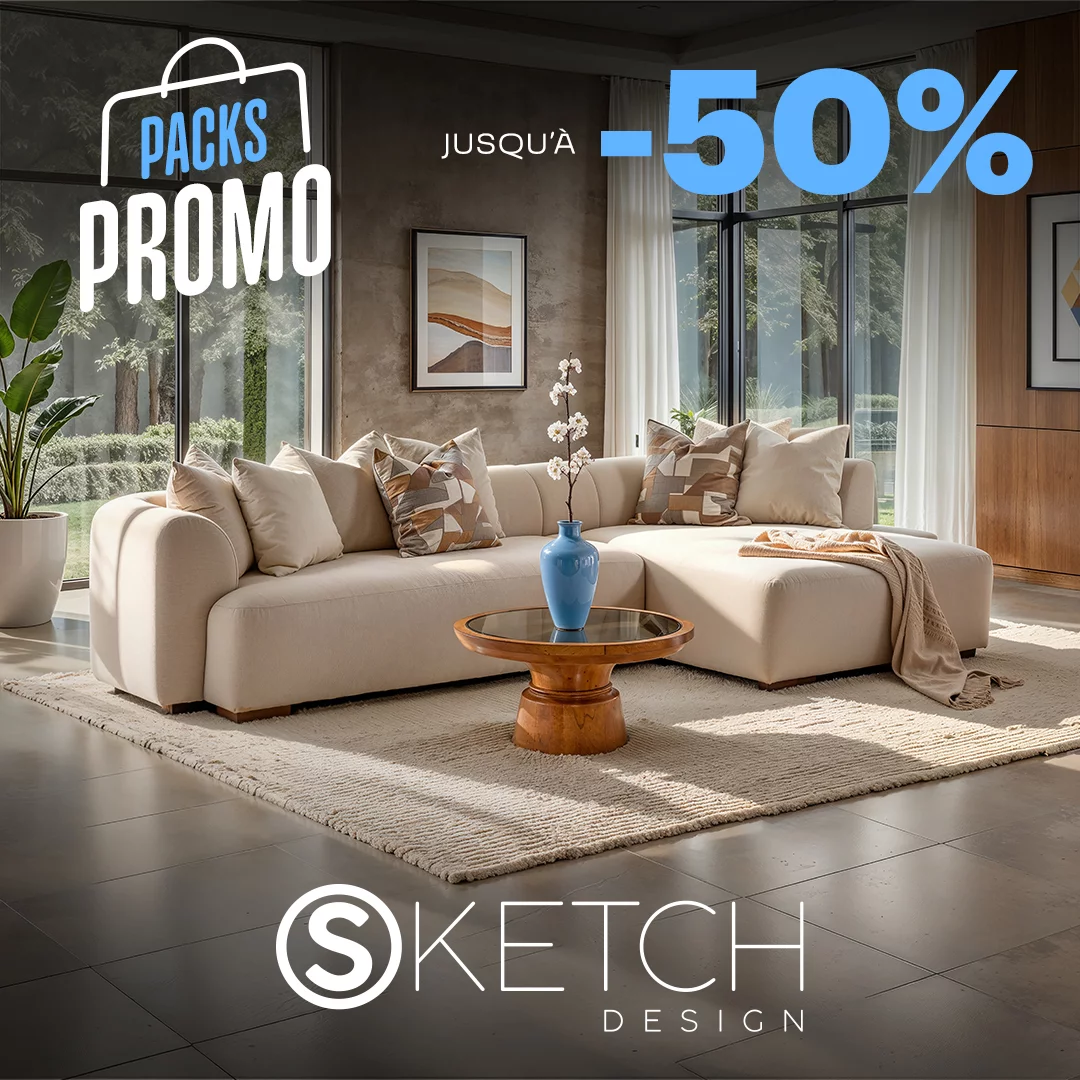 Pack Milo Salon en L 360 x 184 cm Kendall Table basse 80 cm Square
