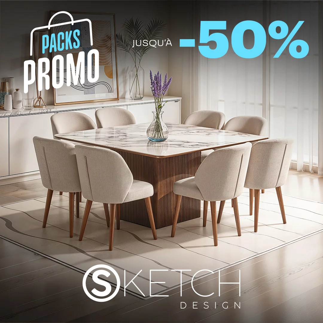 Pack Serona Table a manger 140 x 140 cm 8 Nido Chaises Square