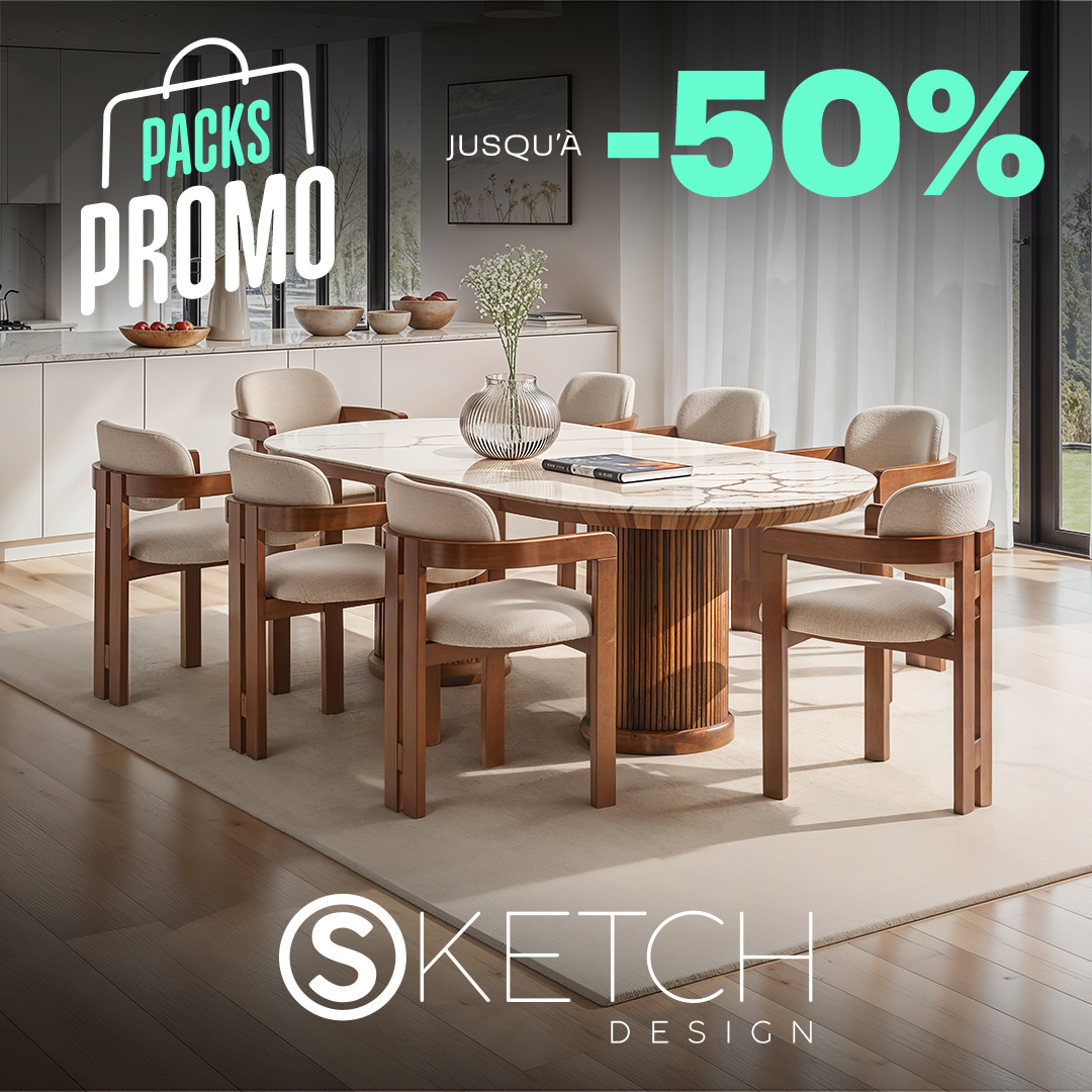Pack Oracle Table a manger 220 x 110 cm 8 Kronos Chaises Square