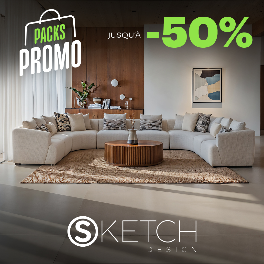 Pack Sofie GM Salon en U 330 x 480 x 330 cm Galiana Table basse 120 cm Square