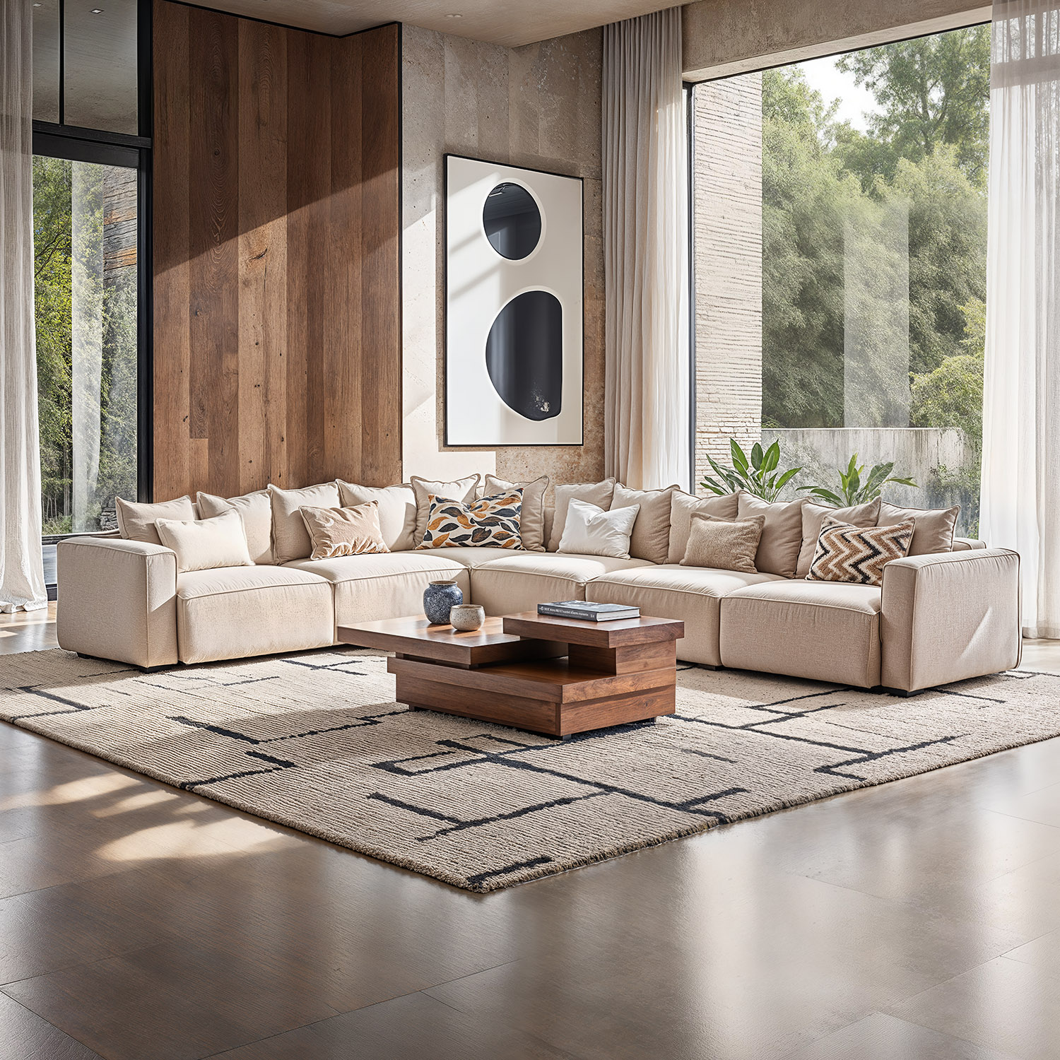 Pack Brooklyn Salon en L 430 x 330 cm Level Table basse 160 x 80